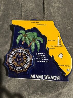 American Legion Miami Beach Decorative Florida Plaque Liquor Bottle-1974